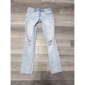 Mossimo Boyfriend Jeans Womens 00L/24 Low Rise Light Wash Distressed Stretch‎